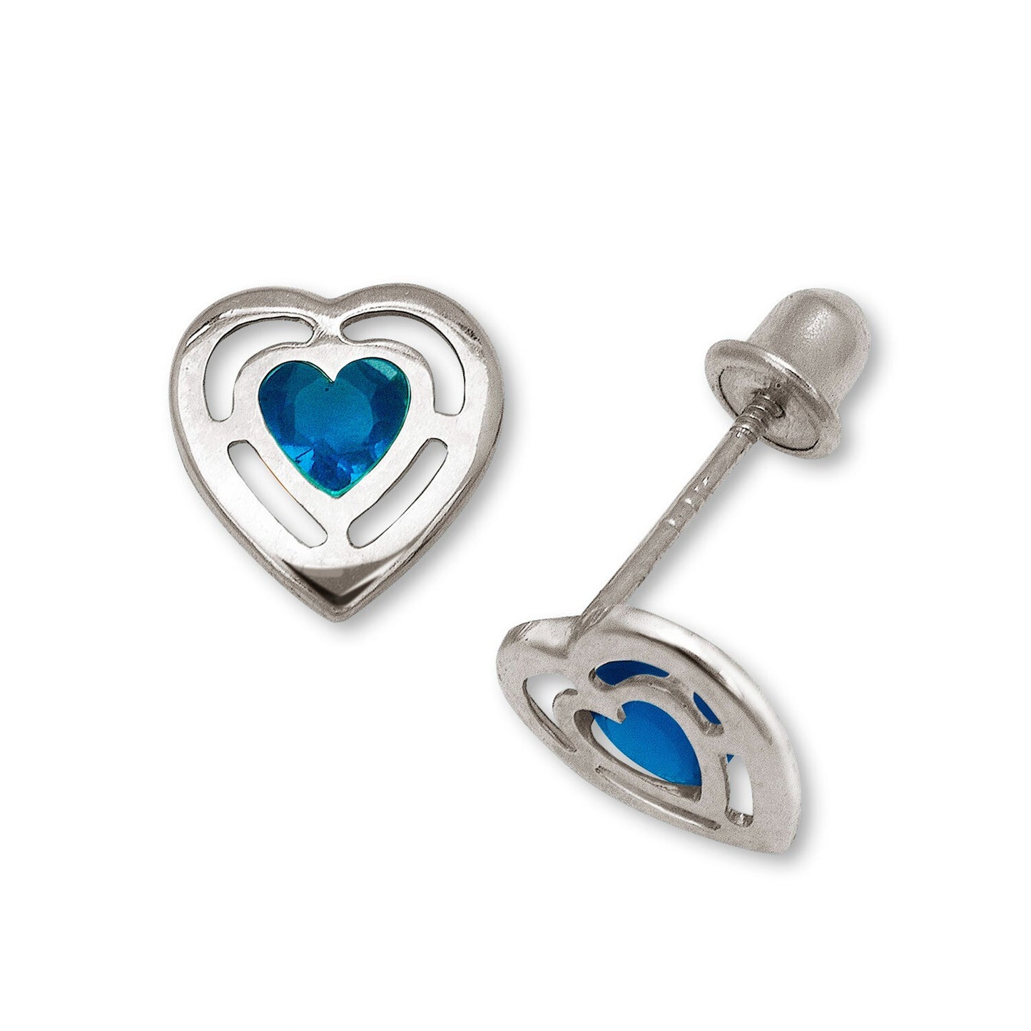 14k Yellow & White Gold CZ Open Heart Stud Earrings for Women