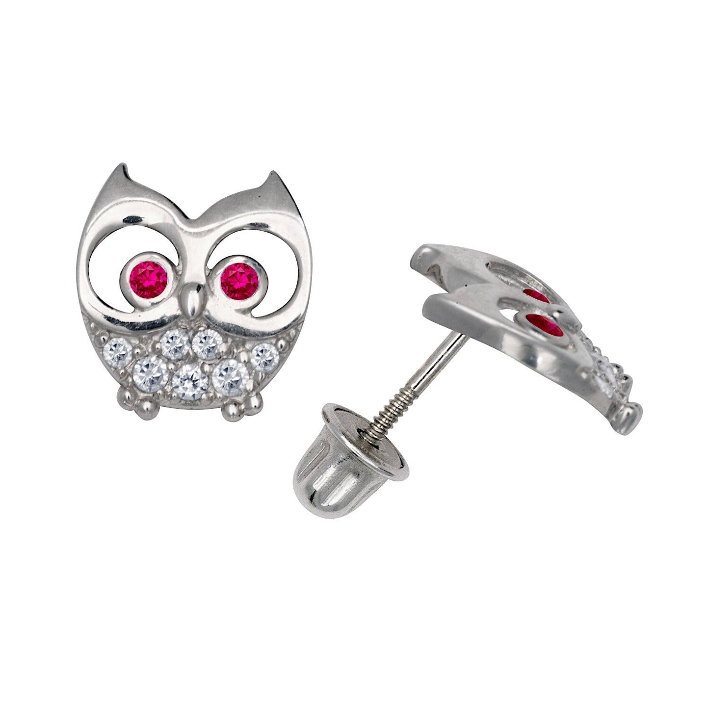 14K Yellow & White Gold Elegant Owl Shaped Studs Earrings for Women