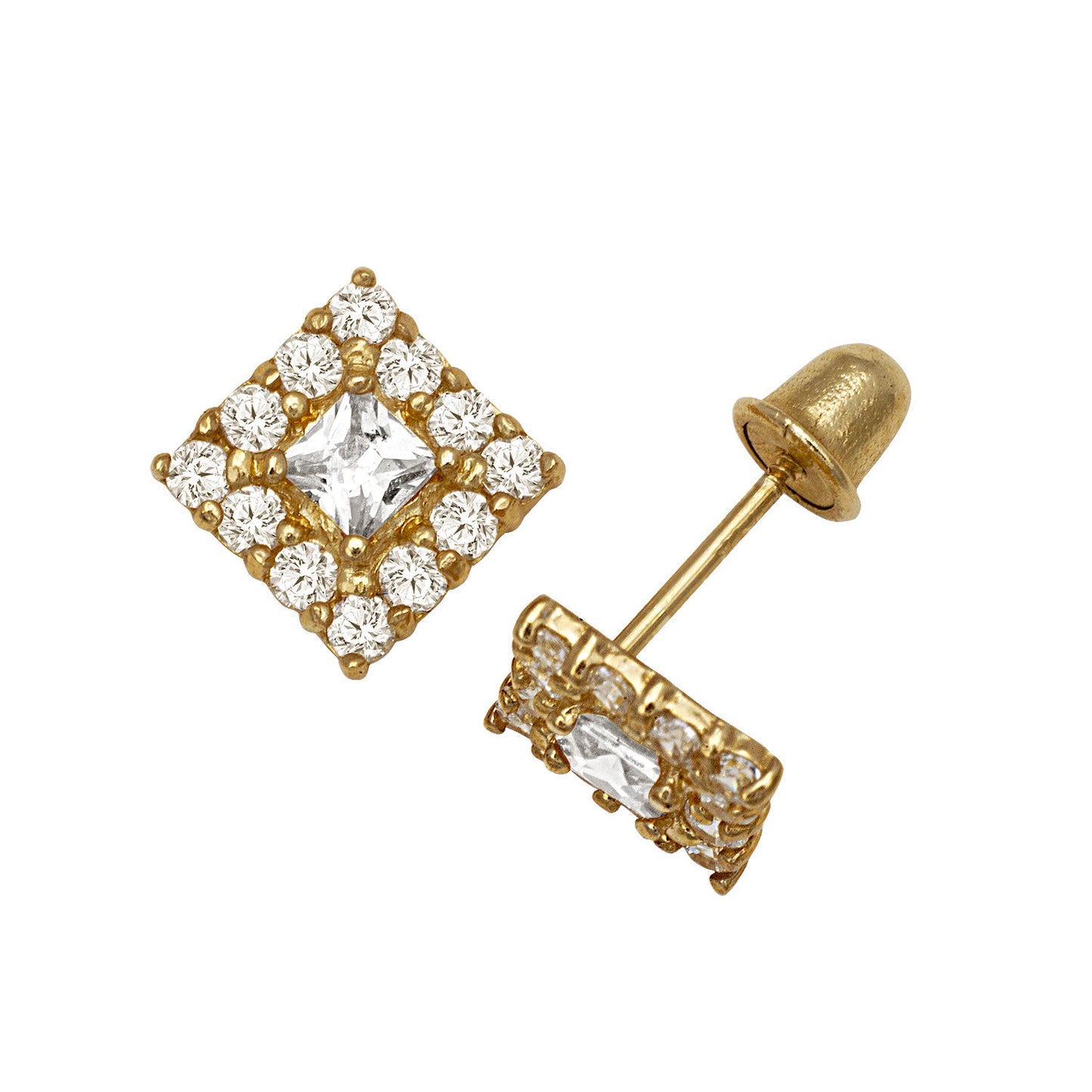 14k Yellow and White Gold CZ Birthstone Stud Screw Back Earrings
