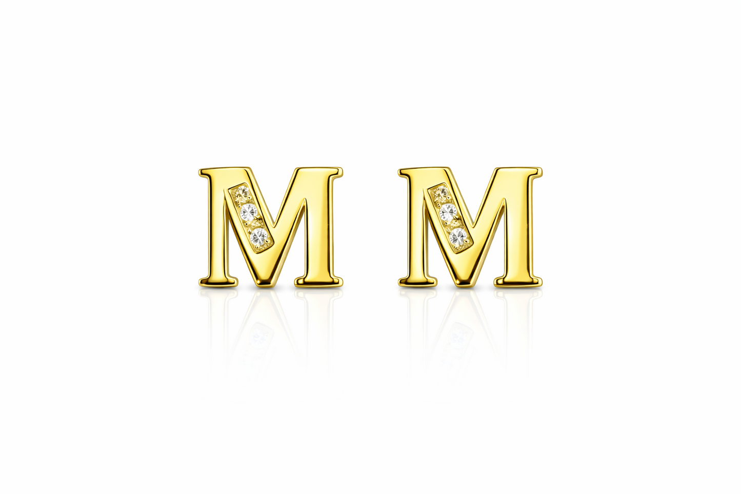 14k Yellow or White Gold Initial Letters CZ Stud Earrings