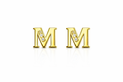 14k Yellow or White Gold Initial Letters CZ Stud Earrings