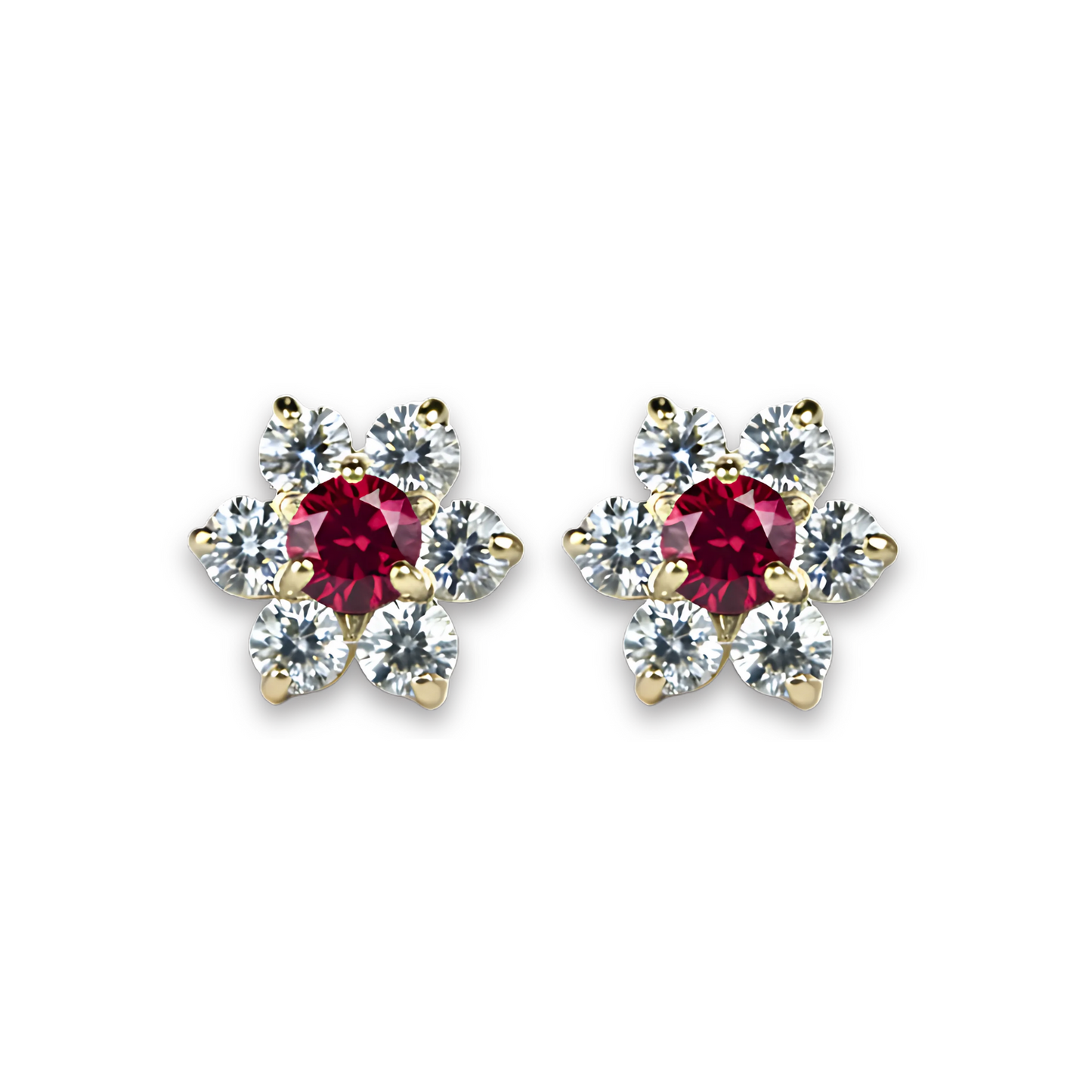 14K Yellow Gold Beautiful Flower CZ Stud Earrings for Women