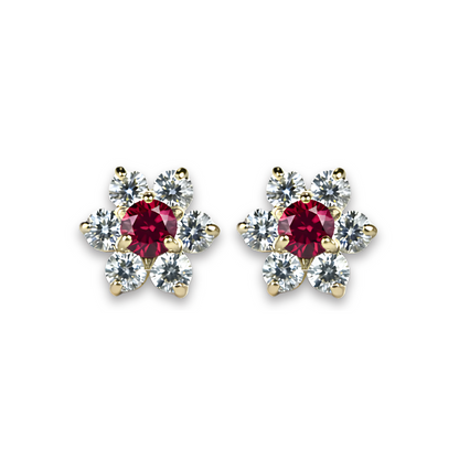 14K Yellow Gold Beautiful Flower CZ Stud Earrings for Women