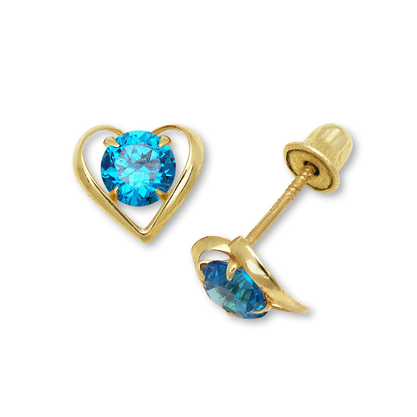 14k Yellow Gold CZ Open Heart Stud Earrings
