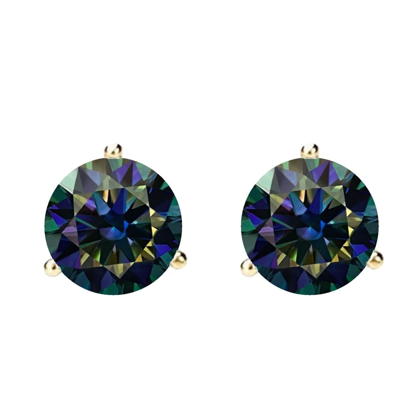 14K Gold GRA CertifiedD-VVS1 Rainbow Blue Moissanite ScrewBack Stud Earrings