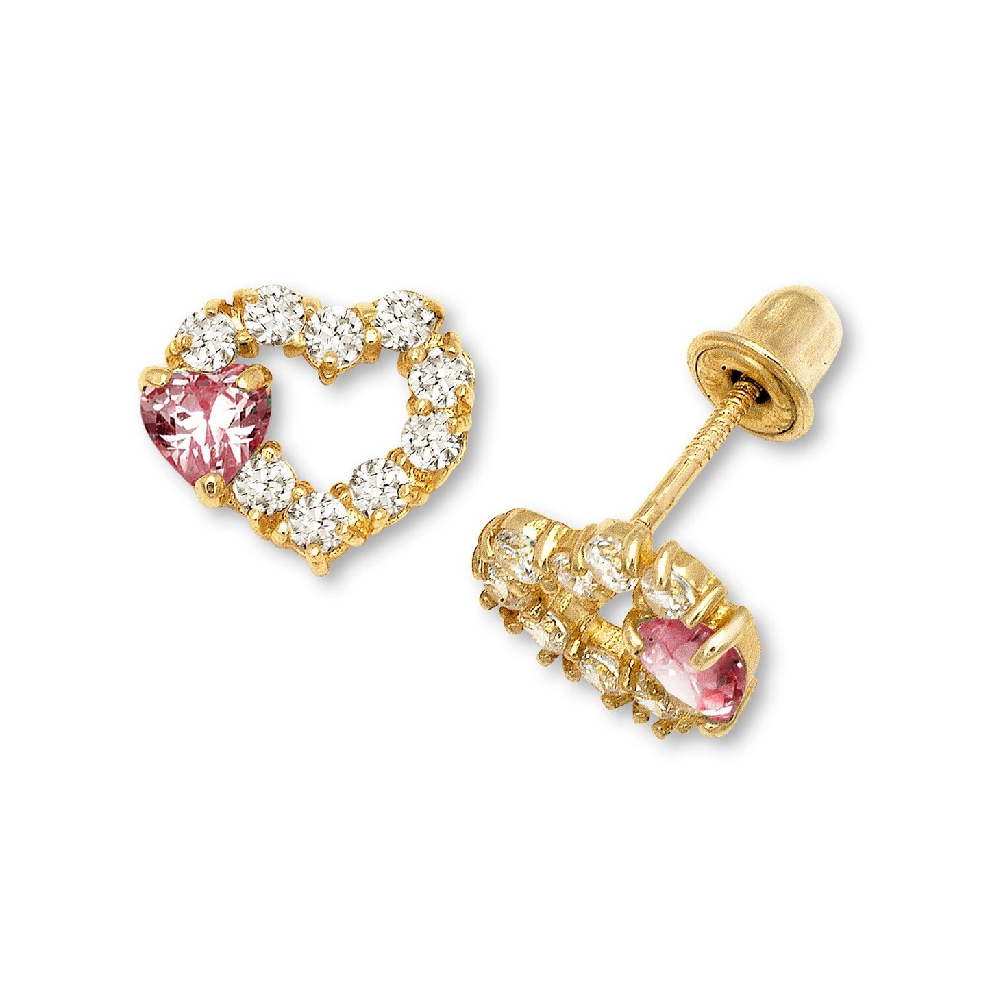 14K Yellow & White Gold Heart Shape Screw Back Earrings for Women