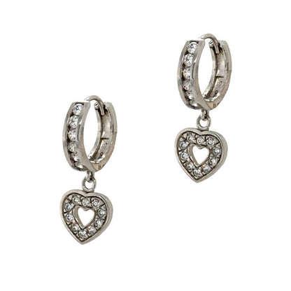 Sterling Silver Dangle Heart Hoop Huggie Earrings