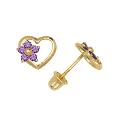 14K Yellow & White Gold Heart Shaped CZ Stud Earrings for Women