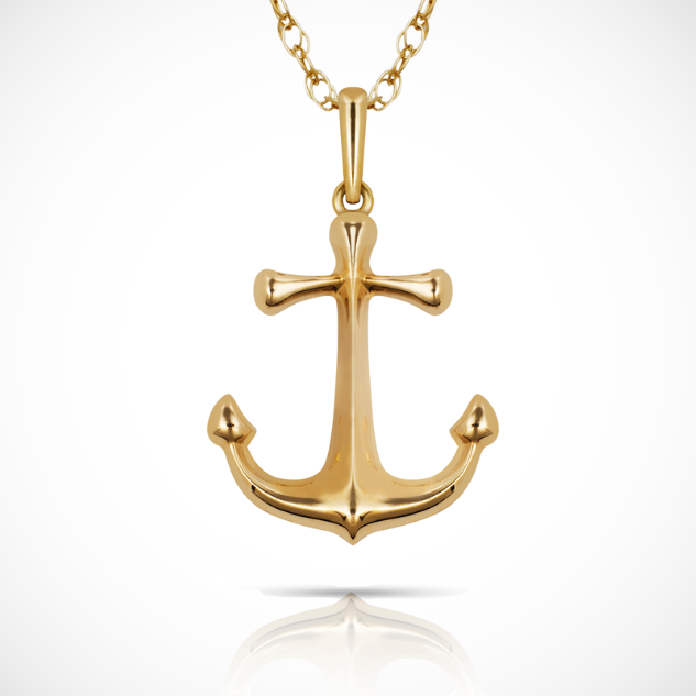 14k Yellow & White Gold Anchor Pendant For Women