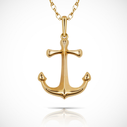 14k Yellow & White Gold Anchor Pendant For Women