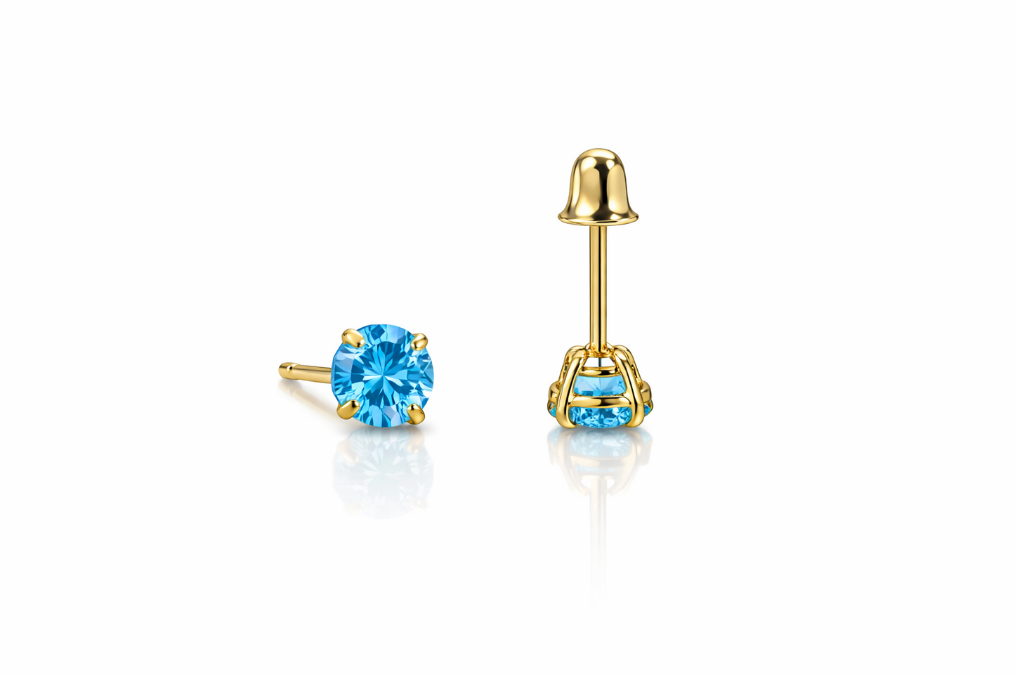 14K Solid Yellow Gold 4mm Round Birthstone screw back Earrings