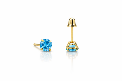 14K Solid Yellow Gold 4mm Round Birthstone screw back Earrings