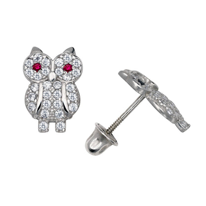 14K Yellow & White Gold Elegant Owl Shaped Studs Earrings for Women
