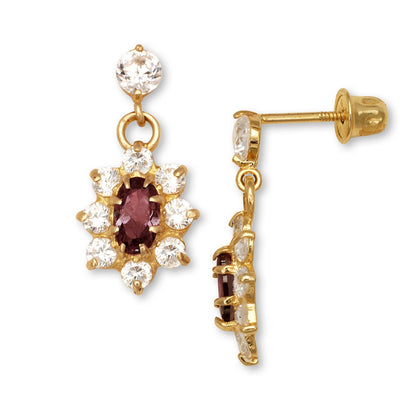 14K Yellow & White Gold Dangle Flower Shape Earrings for Women