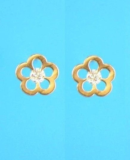 14k Yellow White Gold FlowerCZ Stud Earrings