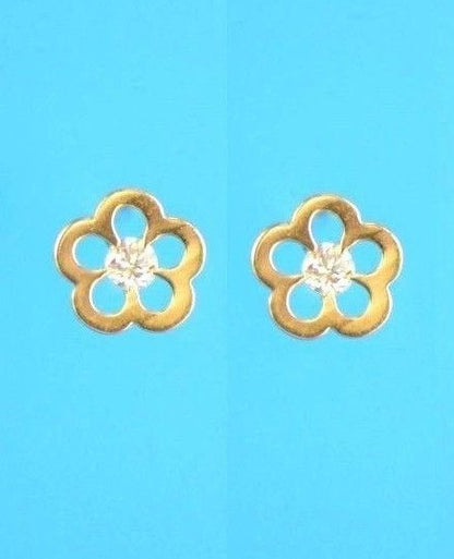 14k Yellow White Gold FlowerCZ Stud Earrings