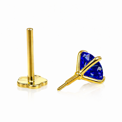 14K Yellow Gold Round CZ Birthstone Cartilage Barbell Earring With Screw Back