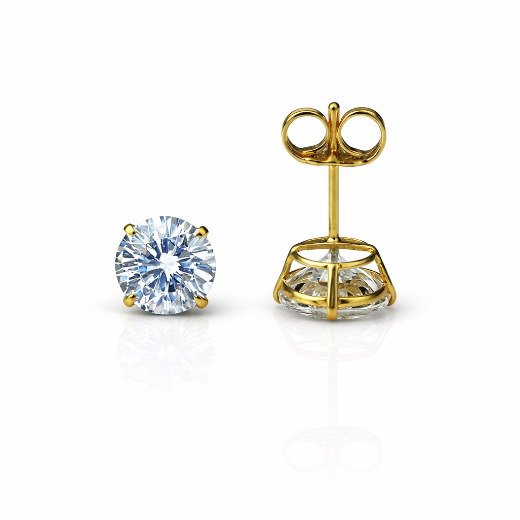 14k Heavy Basket Yellow Gold Round AAA Quality CZ Stud with push back