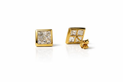 14K Yellow or White Gold Fancy Square CZ Stud Earring