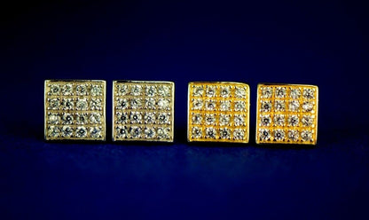 14K Yellow or White Gold Fancy Square CZ Stud Earrings