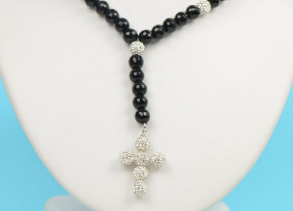 black diamond mens rosary genuine necklace onyx cross chain