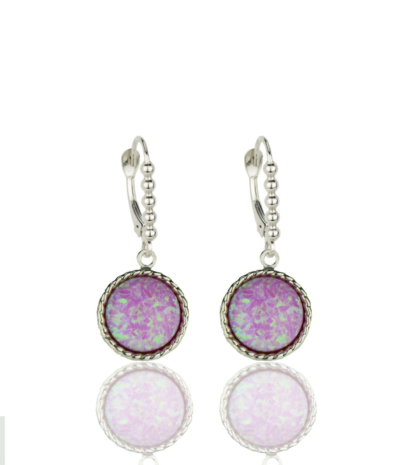 14k White Gold Opal Flat Dangle Leverback Earrings
