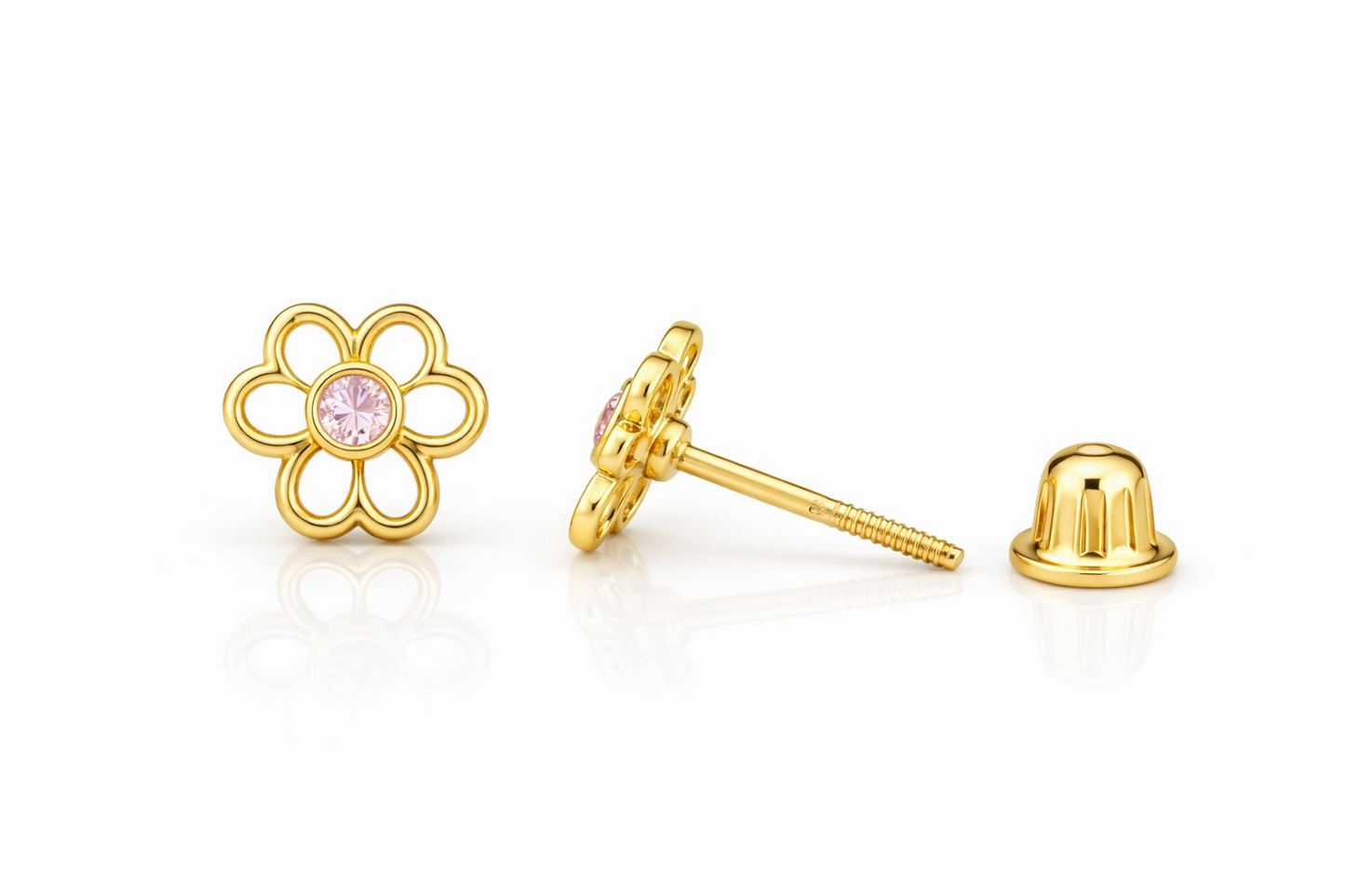 14k Yellow/White Flower Studs Earrings Screwback