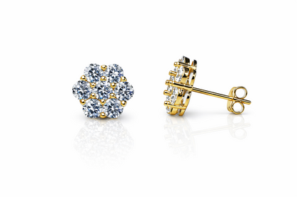 14K Yellow & White Gold Flower Cluster CZ Stud Earrings for Women