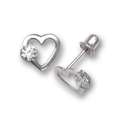 14k White Gold CZ Open Heart Stud Earrings