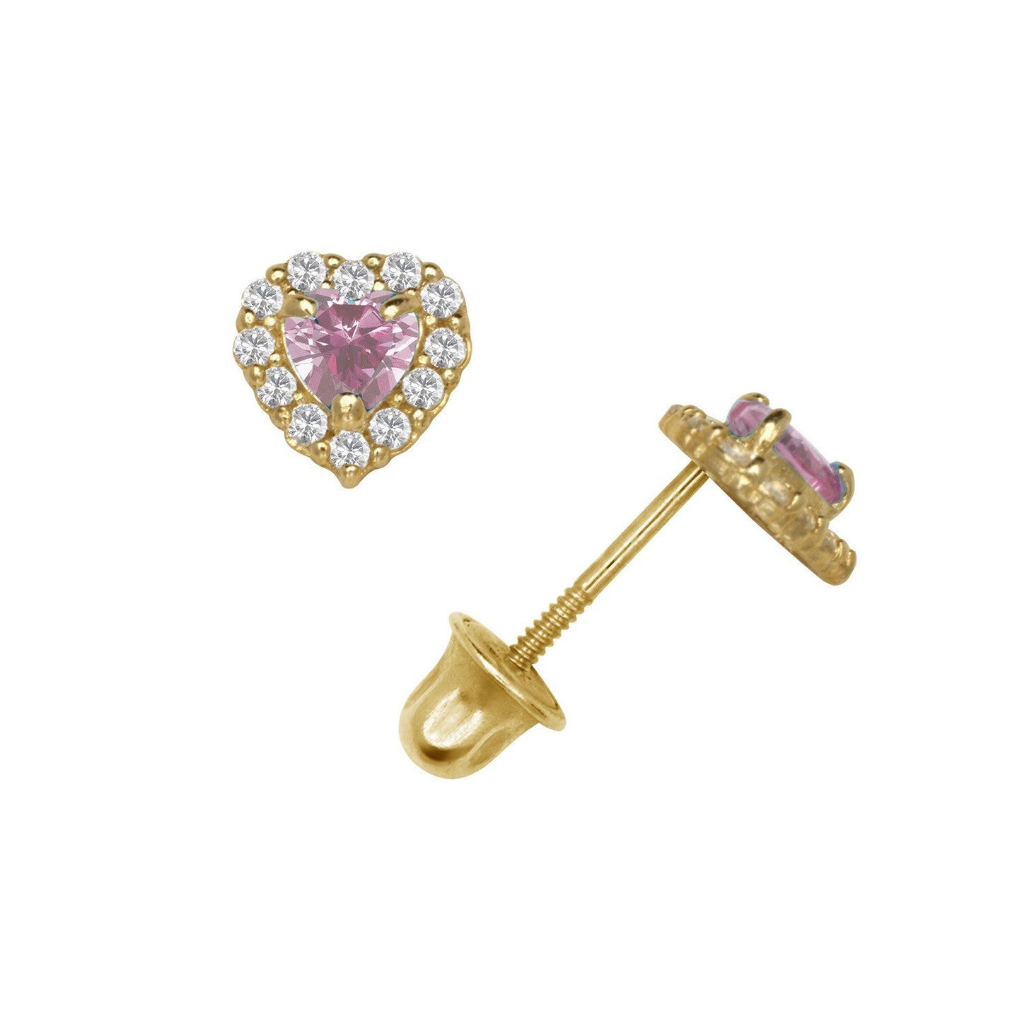 14K Yellow & White Gold Small Gorgeous CZ Heart Shaped Stud Earrings for Women