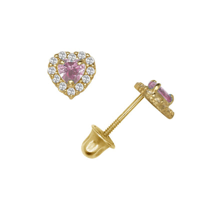 14K Yellow & White Gold Small Gorgeous CZ Heart Shaped Stud Earrings for Women