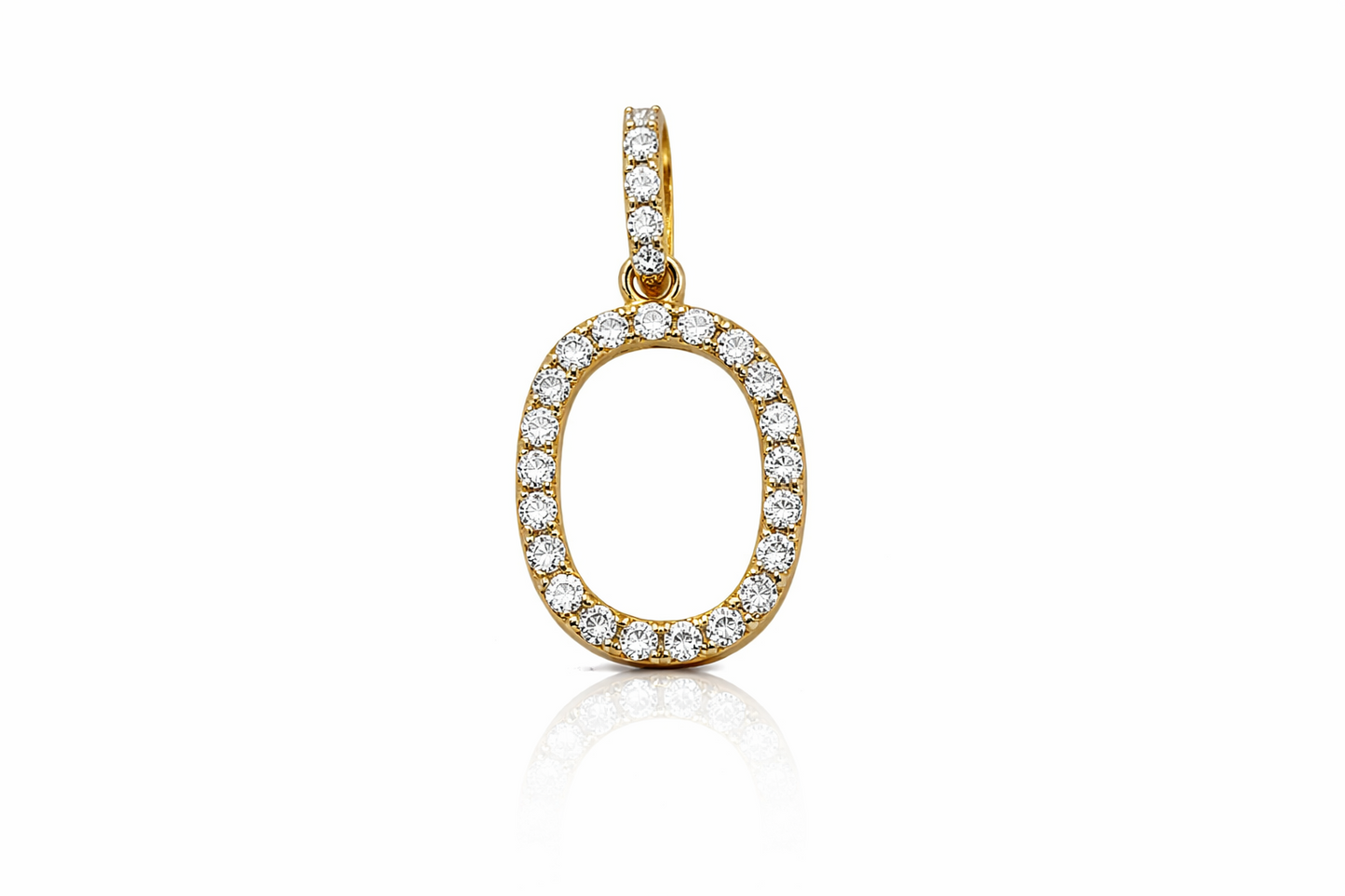 14k Yellow Gold Initial Letter CZ Pendant: Medium