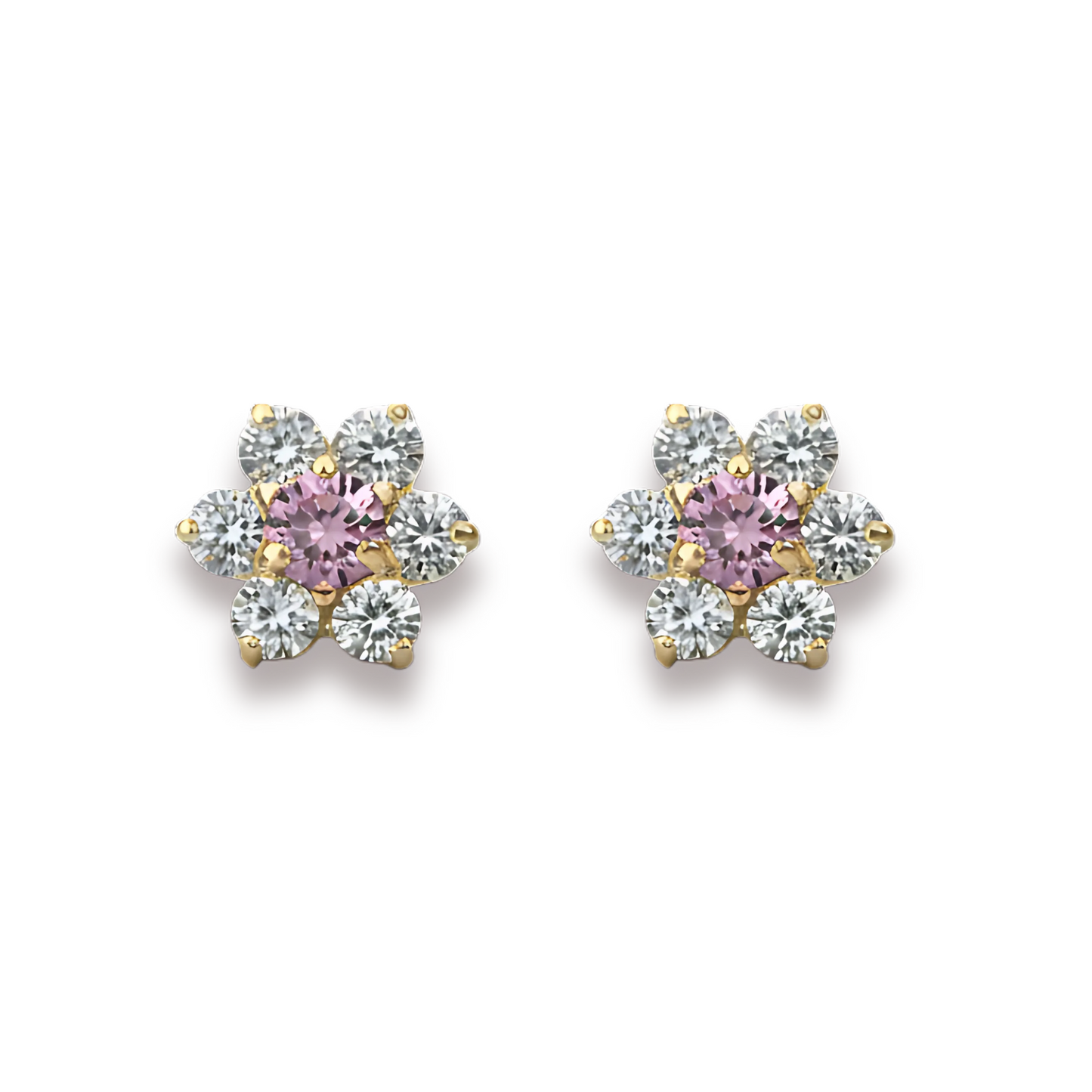 14K Yellow Gold Beautiful Flower CZ Stud Earrings for Women