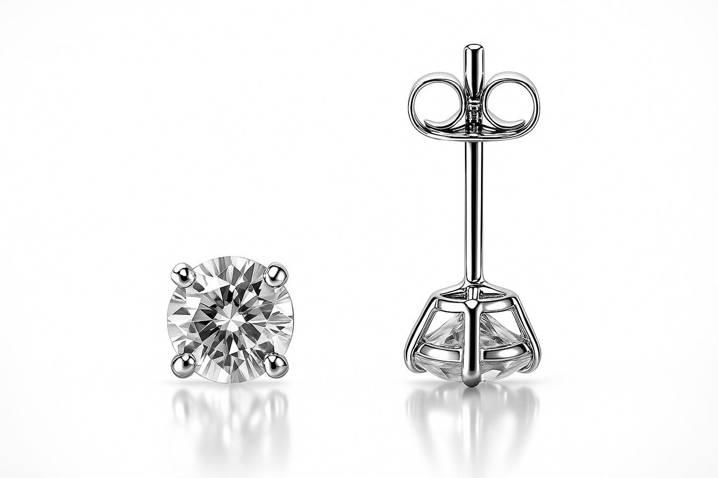 14K Solid White Gold 4mm Round Birthstone Stud Earrings with Push Back
