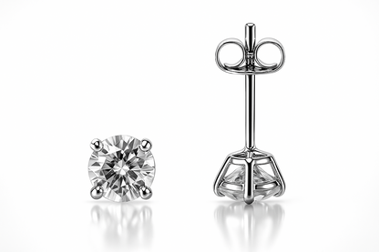 14K Solid White Gold 4mm Round Birthstone Stud Earrings with Push Back