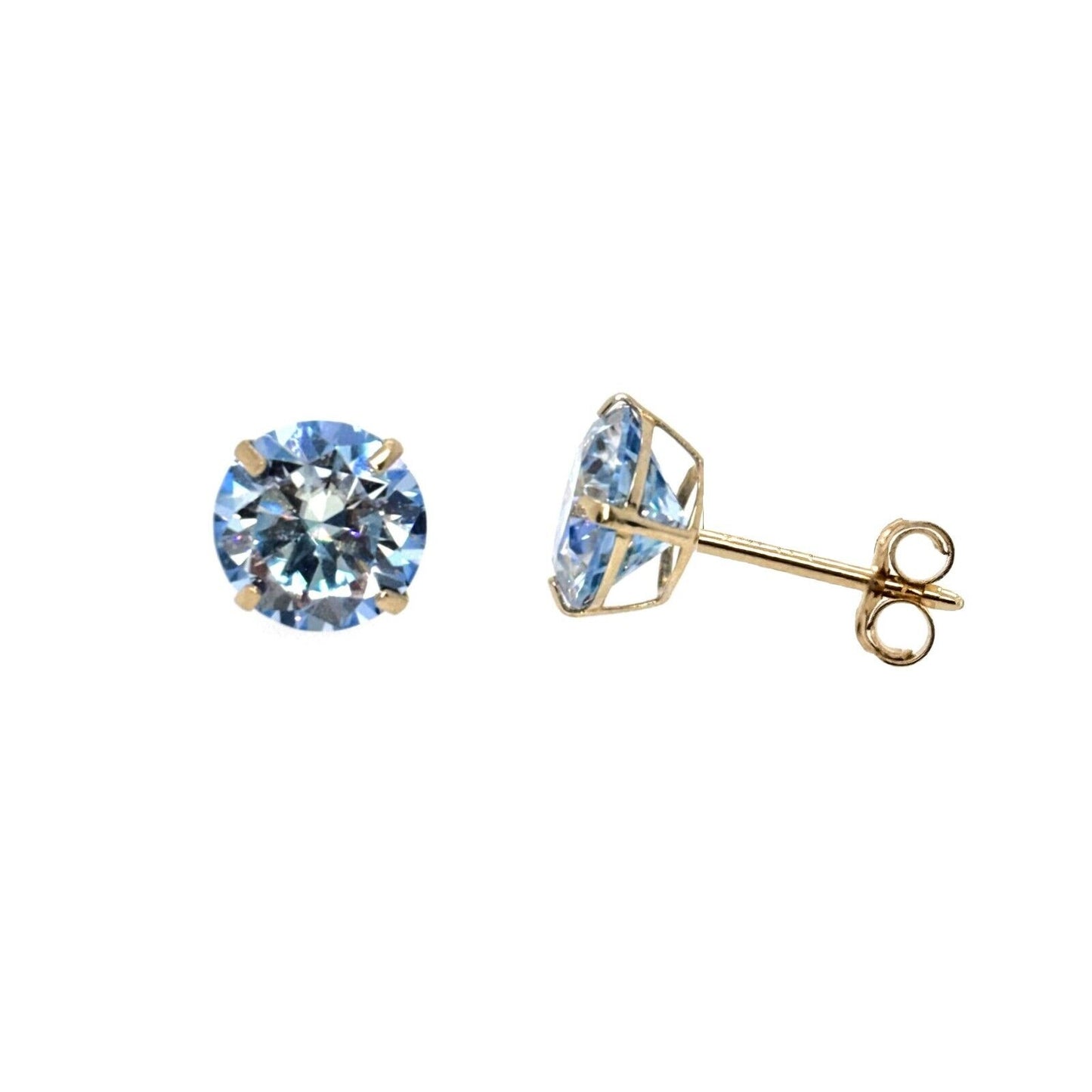 14K Gold GRA Certified D-VVS1 Ocean Blue Moissanite Push Back Studs Earrings