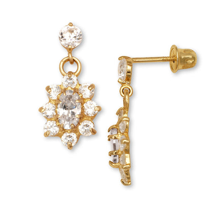 14K Yellow & White Gold Dangle Flower Shape Earrings for Women