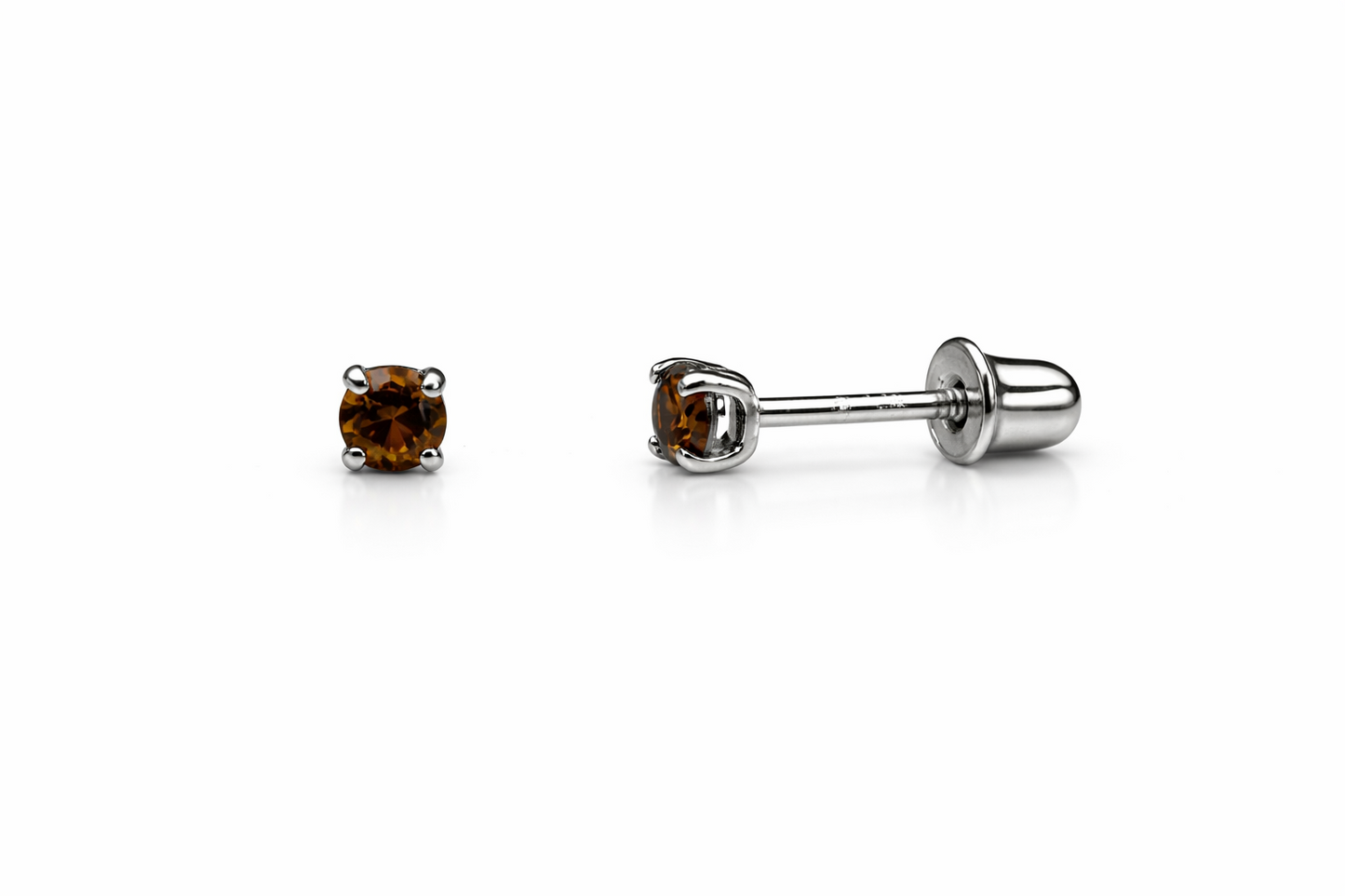 14K Solid White Gold 2.5mm Round Birthstone Stud Earrings with Screw Back
