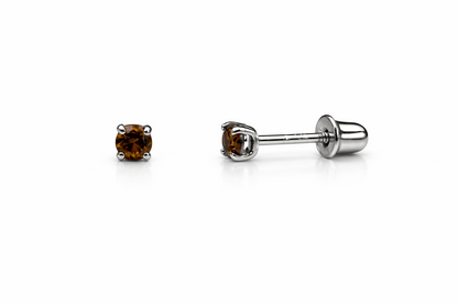 14K Solid White Gold 2.5mm Round Birthstone Stud Earrings with Screw Back