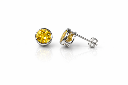 14k Solid White Gold 6mm Round Birthstone Stud Earrings with Push Back