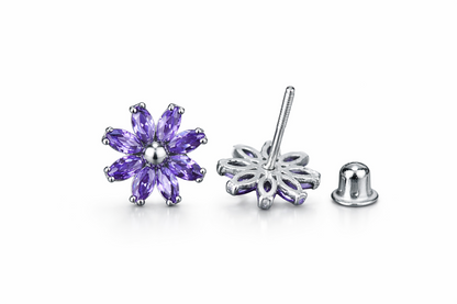 14k Yellow and White Gold CZ Birthstone Flower Stud Earring