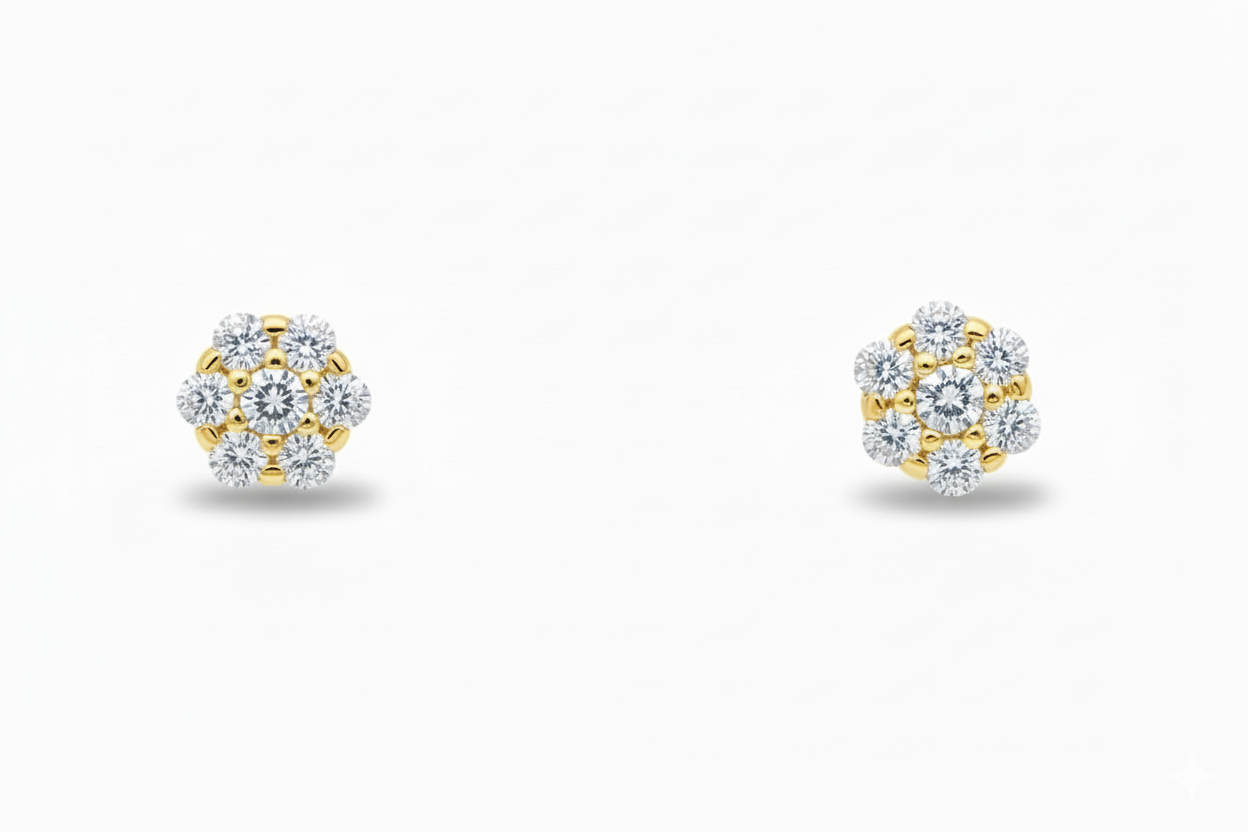 14K Yellow Gold Flower Shaped  Screw Back Stud Earrings for Women