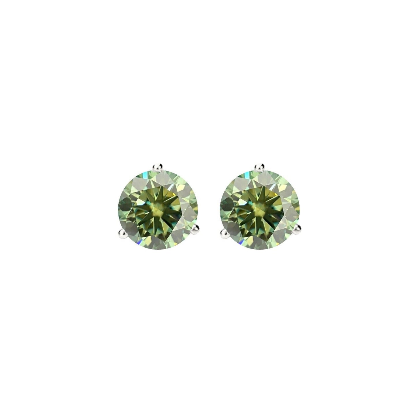 14K Gold GRA CertifiedD-VVS1 Green Moissanite ScrewBack Stud Earrings