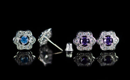 14k Yellow and White Gold CZ Birthstone Flower Stud Earring