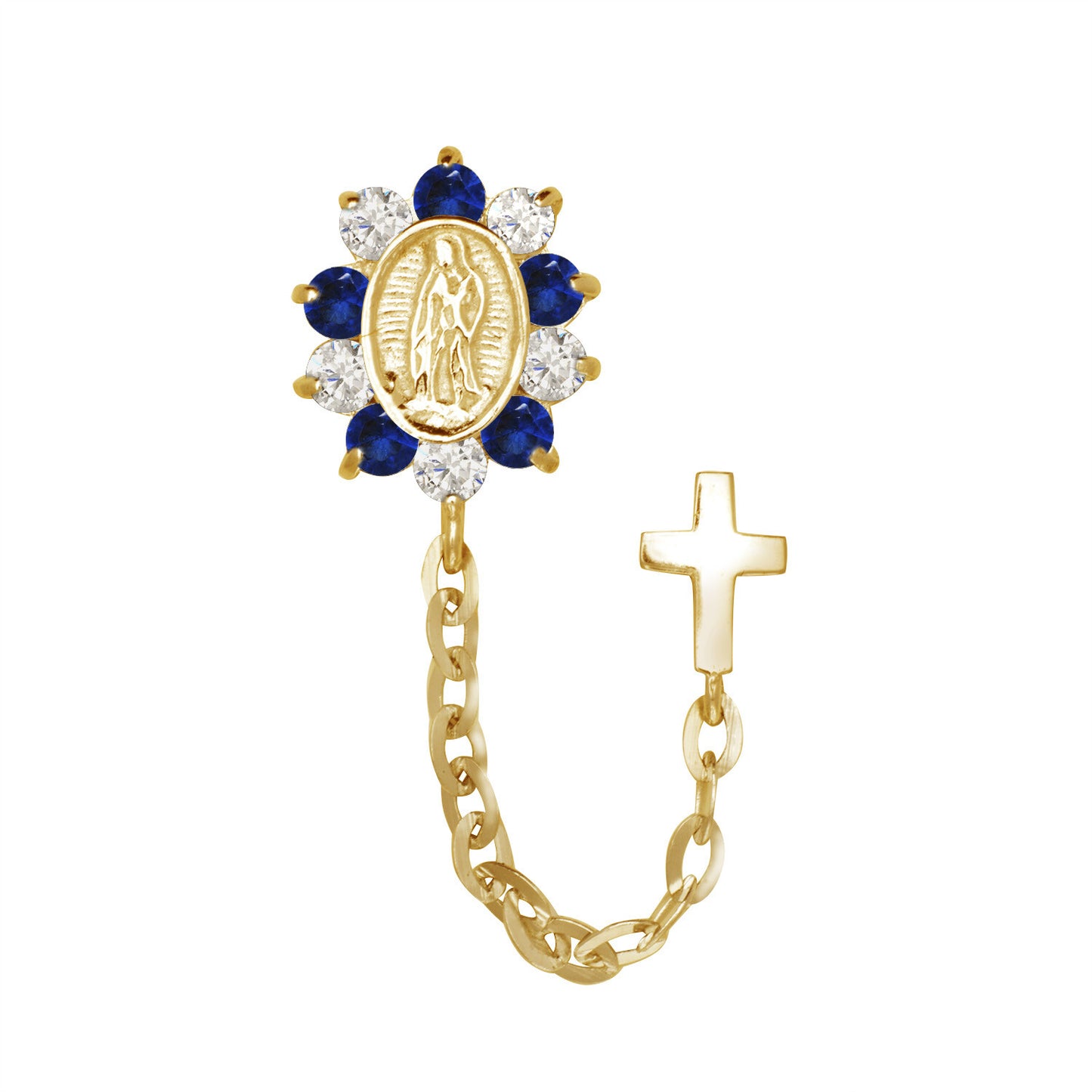 14K Yellow or White Gold Guadalupe Virgin Mary Screw Back CZ Stud Earrings