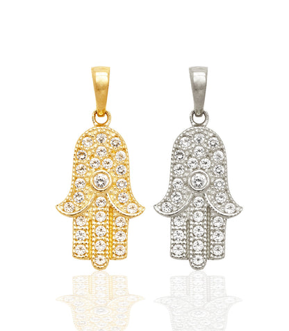 14k Yellow or White Gold Cz Hamsa Pendant