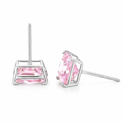 14K Solid White Gold Square Princess Cut CZ Birthstone Stud Earrings All Size