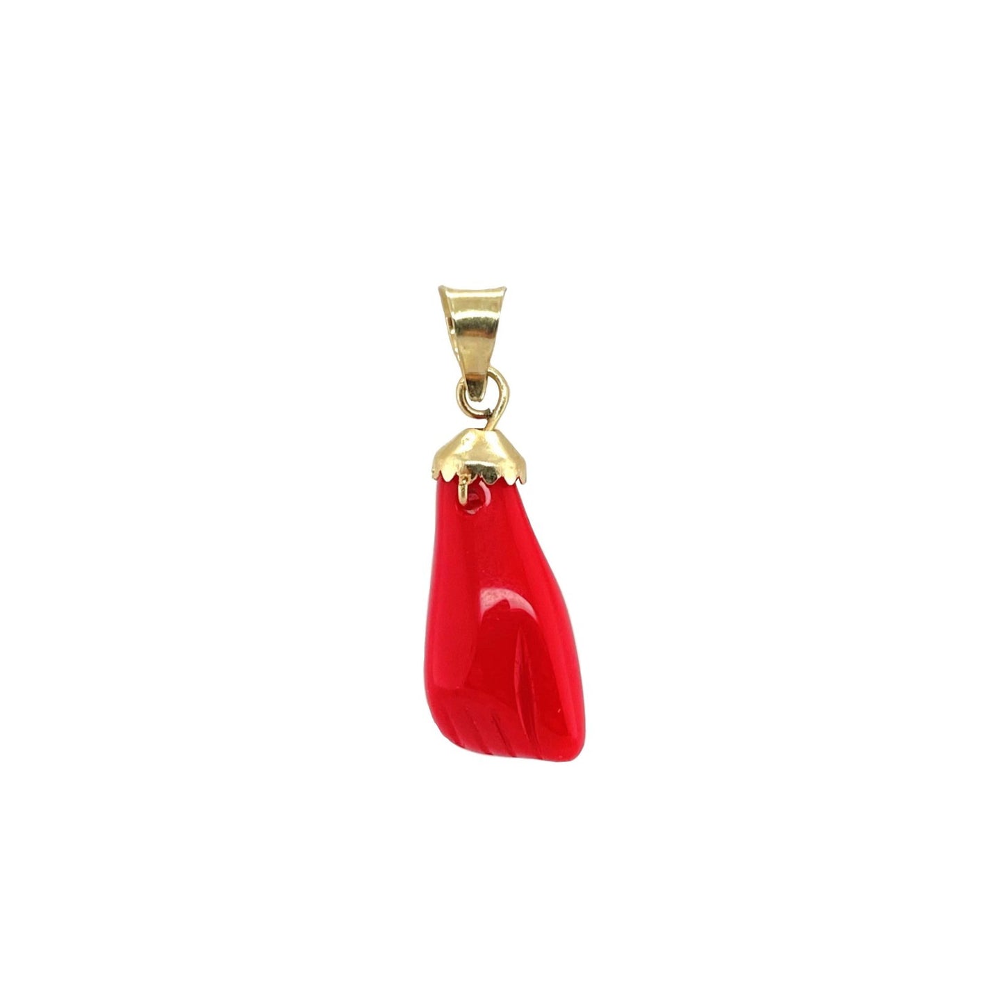 14K Solid Gold Red Azabache Hand Pendant