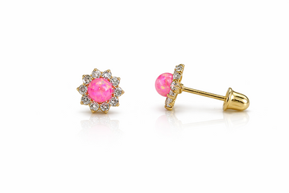 14k Yellow Gold Opal Stud Earrings/ Screw Back