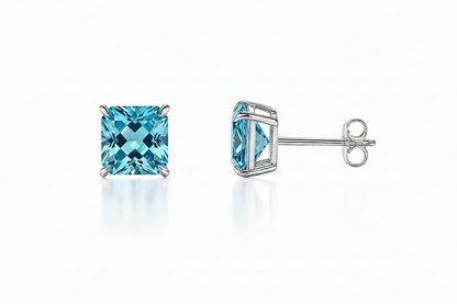 14k White Gold Solid Square Princess Cut Birthstone 6MM CZ Stud Earrings